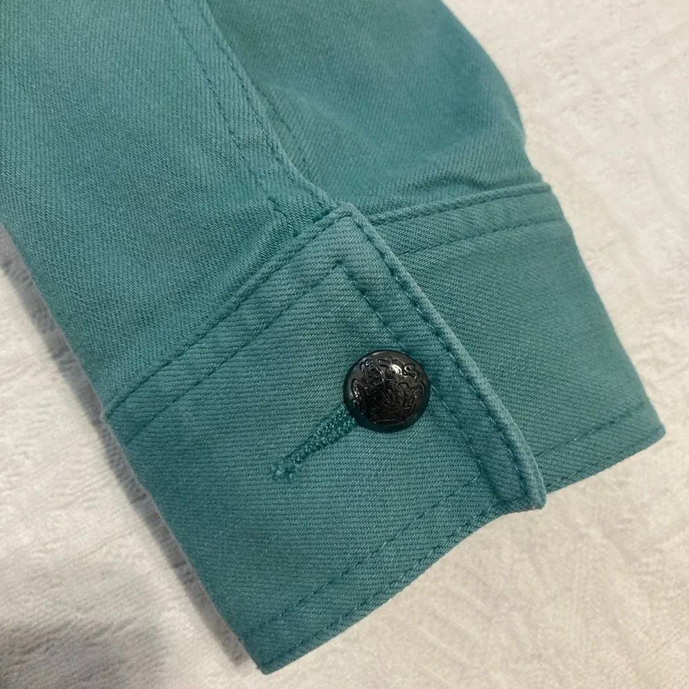 SOLD…Talbots Jacket Jean Jacket Teal Denim Military-Inspired Style, Size Small - Picture 9 of 16